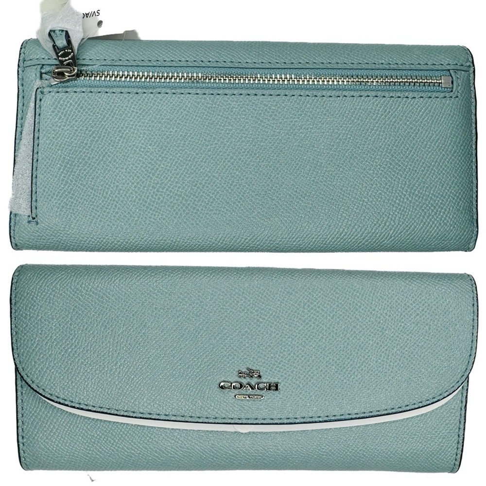 COACH AVA TOTE BAG IN GLITTER AQUA BLUE LEATHER F11900 AND F11835 WALLET SET - Picture 12 of 16